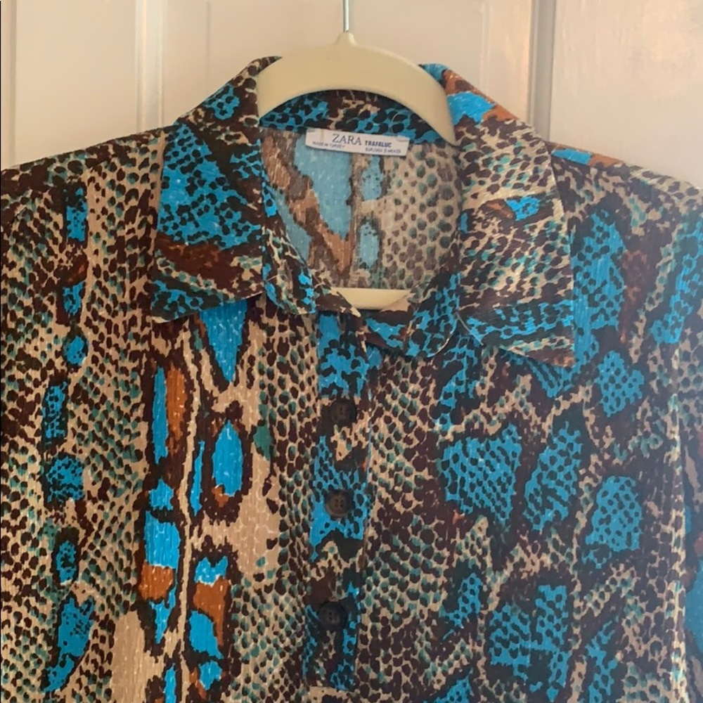 Zara snake print tie waist shirt dress